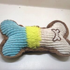 Plush Bone Dog Toy - Blue, Cream & Yellow - Unbranded